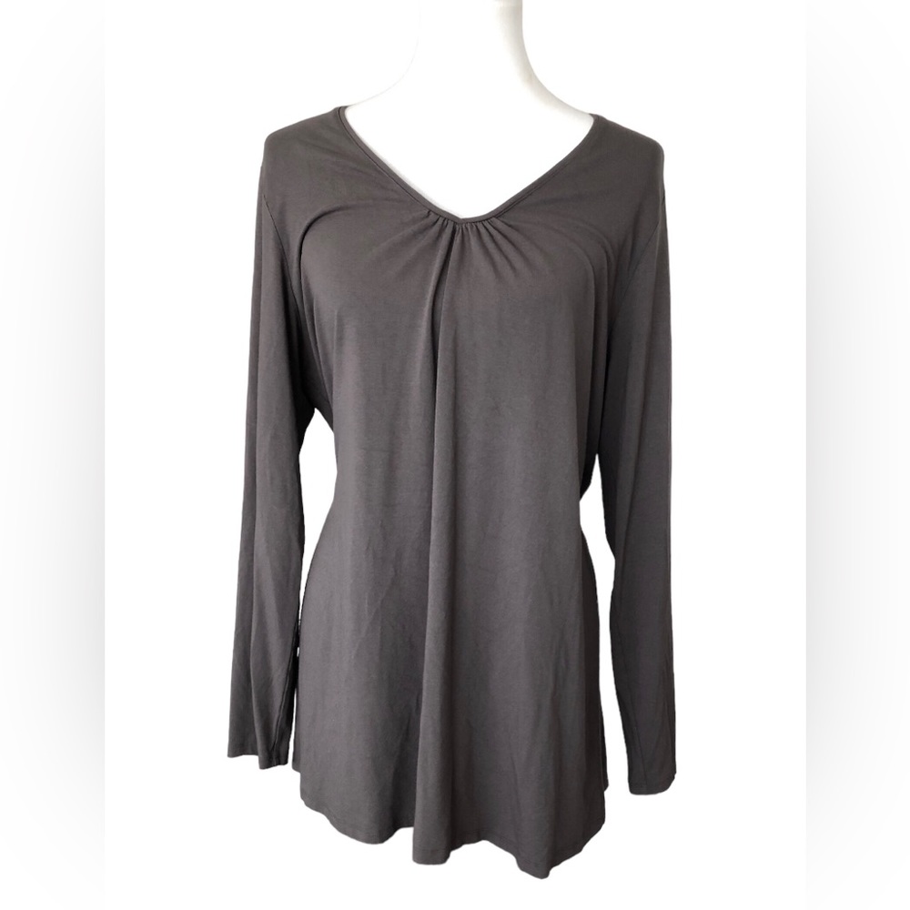 Eileen Fisher Women’s Knit Tunic Top Size XL Stretch Long Sleeve Gray Cotton